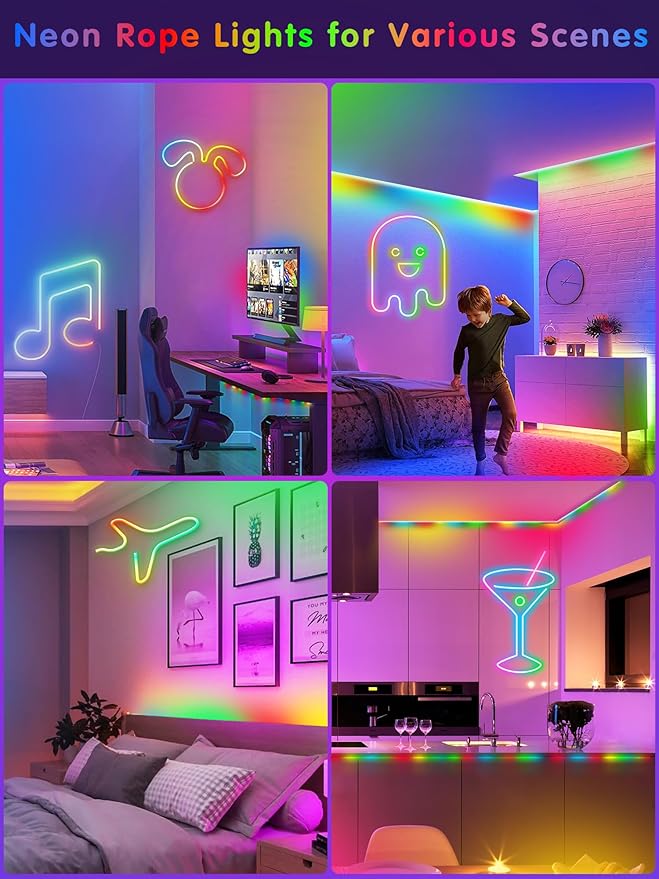 Multicolor Neon Led Rope Lights 32.8ft Led Strip Lights Outdoor Waterproof with Music Sync, Led Lights for Bedroom with Remote and App Control for Gaming Living Room Party (red, Green, Blue