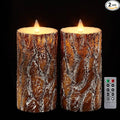 Pine Flameless Pillar Candles Flickering with Remote Timer, Battery Operated LED 3D Moving Flame Real Wax Candles, Set of 2, D3 x H6,Remote Included (Pine)