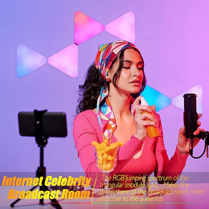 Smart RGB Modular Hex Light Panels LED Splicing Hexagon Bright Mood Wall Lamp Music Sync Creative DIY Geometric Gaming Lights Honeycomb Shape Panel (Side 5" -Triangle-RGB Color- 3 pcs)