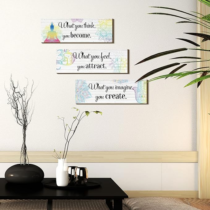 Yerliker 3 Buddha Decor Buddha Wall Art Meditation Room Chakra Decor for Bedroom Zen Quotes Wall Decoration Spiritual Gift Hanging Buddhism Spa Room Decoration Yoga Art for Women(White)