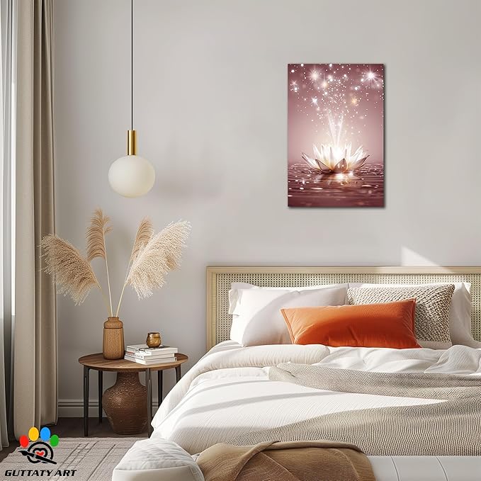 Zen White Lotus Flower Canvas Wall Art, Water Lily Bloom Picture, Lotus Flower Canvas Art Print, Calm Relax Poster, Meditation Spiritual Zen Flower Print for Yoga Spa Spiritual Room 24x36 inch
