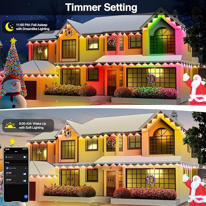 Smart Permanent Outdoor Lights for House, IP67 Waterproof with 54 Scene, 50ft RGB+IC LED House Lights Outdoor All Year, for Halloween Christmas Work All Holiday Decor, Work with Google Assistant,Alexa