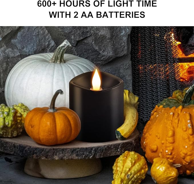 3x3 Flickering Flameless Candles, Real Wax LED Candles with Timer, Flameless Candles with Remote,Battery Operated Candles, for Holiday Home Decor, Black