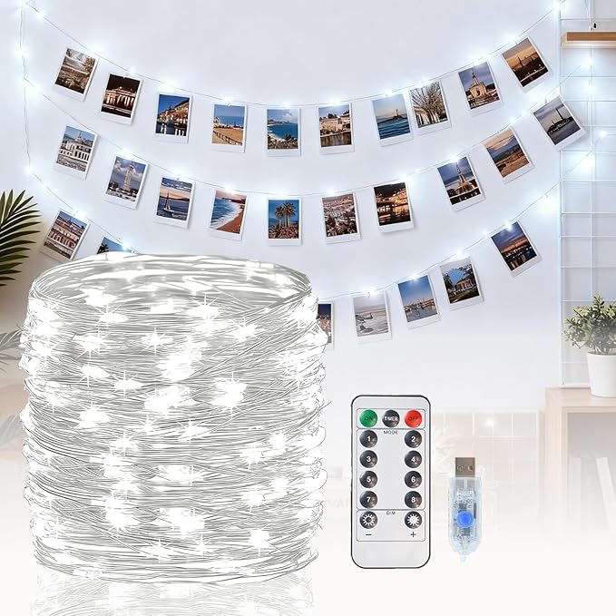 Lemical Fairy Lights 65.6FT 200 LED USB Plug in Twinkle String Lights with Remote and Timer 8 Modes Waterproof Copper Wire Starry Light for Christmas Mason Jars DIY Wedding Table Decor(Cool White)