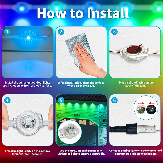 XINKAITE 50FT Permanent Outdoor Lights with 25 LEDs - Smart RGB+IC with 16 Million DIY Colors, IP67 Waterproof, App & Remote Control, Hundreds of Dynamic & Scene Modes for Holidays, Christmas & Home