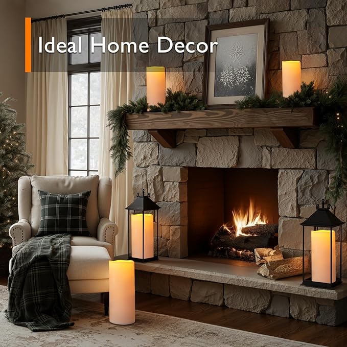 Homemory 12" x 5" Large Waterproof Outdoor Flameless Candles with Remote Control and Timer, Battery Operated Flickering LED Pillar Candles for Outdoor Larterns, Porch, Long Lasting, Set of 2