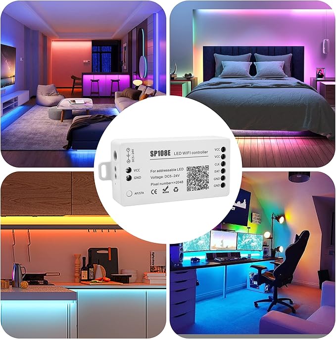 VIPMOON SP108E LED WiFi Controller, Wireless Remote Control for WS2811 WS2815 WS2801 SK6812 WS2813 SK9822 APA102C Addressable RGB LED Pixels Strip