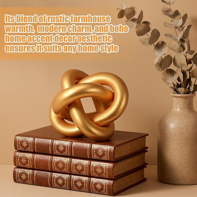 3 Link Wood Knot Decor Rustic Home Décor Accents Hand Carved Coffee Table Decoration, Boho Chain Link Decoration, Modern Shelf, Rustic Objects for Home Living Room Bedroom(Gold)