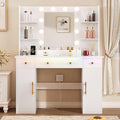 Vanity Desk with Mirror and Lights, Makeup Vanity with Mirror and LED Lights & Power Outlet, 3 Drawers and Cabinets, 3 Lighting Modes Dressing Table Set for Girls Women Bedroom, White