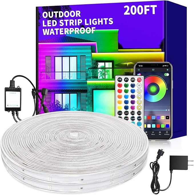 200ft Outdoor LED Strip Lights Waterproof,IP68 Waterproof LED Light Strips with Remote,App Control Music Sync RGB Outdoor LED Rope Lights,LED Lights for Bedroom,Roof,Pool,Deck,Balcony