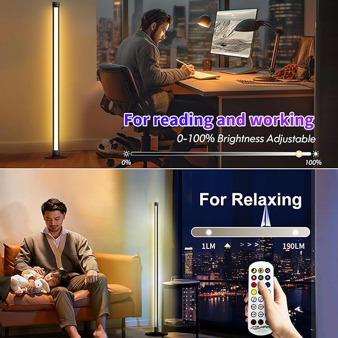 RGB Floor Lamp,Smart LED Corner Lamp with App and Remote Control,16 Million Colors & 80+ Scene,Music Sync,Timer Setting,Ideal for Living Rooms,Bedrooms,Gaming Rooms,Ambient Lighting (47” H)