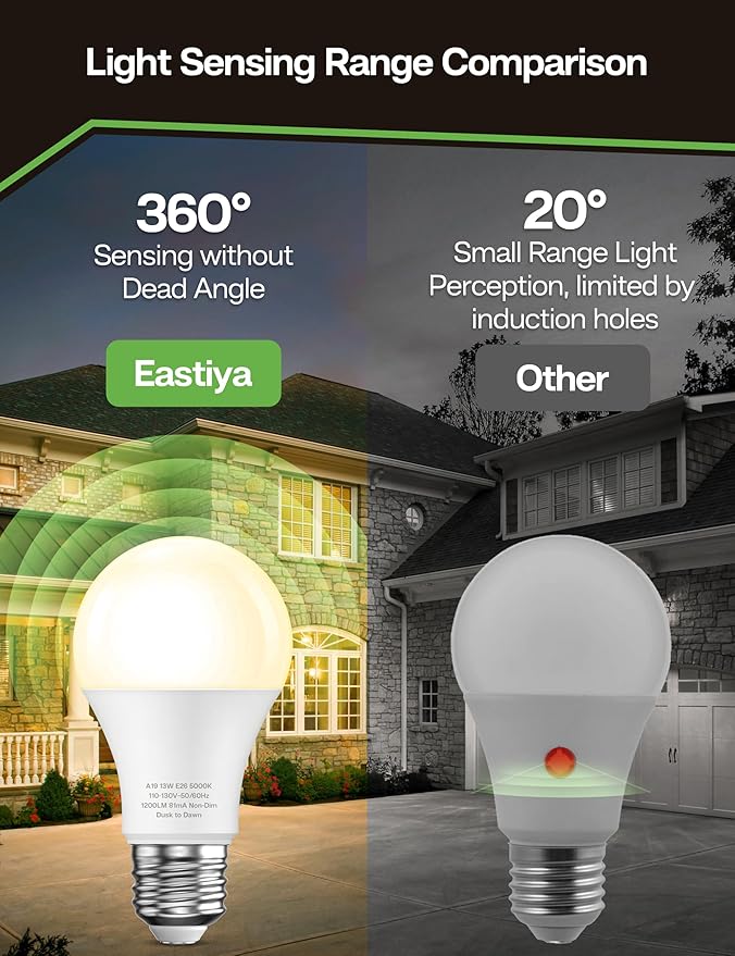 Dusk to Dawn Sensor LED Outdoor Light Bulb, Warm White 3000K, A19 13W(100 Watt Equivalent) Bright Porch Lighting, 1200LM, Auto-On/Off Photocell Sensor for Garage Yard Patio Garden-4 Pack