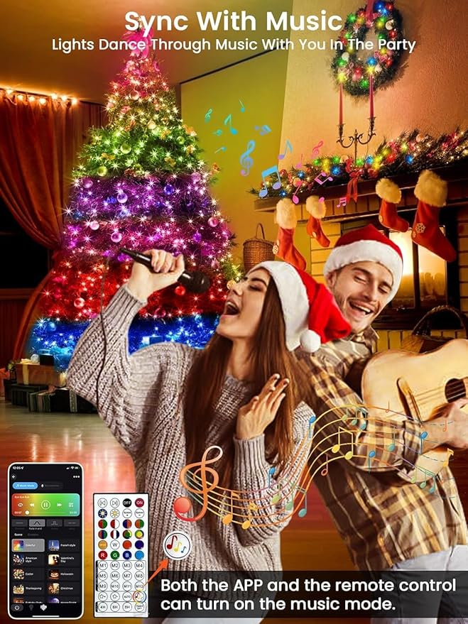 500LED Smart 4th of July String Lights App Controlled, 175FT Waterproof Red White and Blue Lights, Patriotic RGB Color Changing Twinkle Light with Remote & Timer Indoor Outdoor for Memorial Day Decor