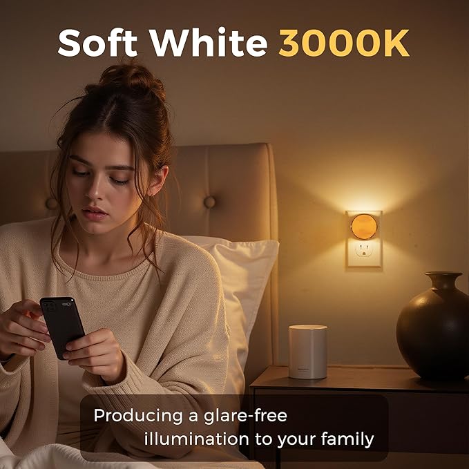 L LOHAS LED Night Lights Plug into Wall, Plug in Night Light with Dusk to Dawn Sensor,Brightness Adjustable,3000K Warm White,Dimmable Gold Nightlight for Adults Hallway Bathroom