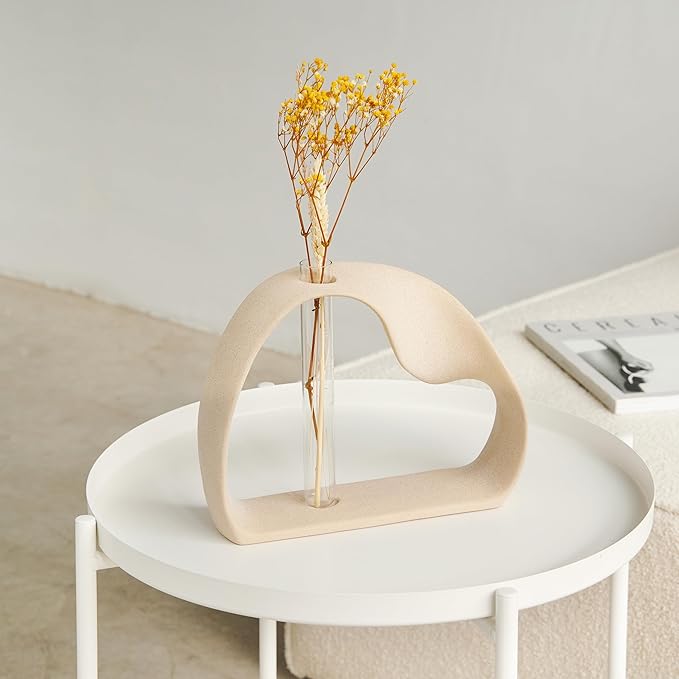 Ceramic Vase for Minimalist Home Decor - Boho Pampas Grass Vase - Stem Flower Vase for Coffee Table, Office Desk, Living Room, Kitchen, Wedding - Modern Vase for Centerpiece Table Decoration