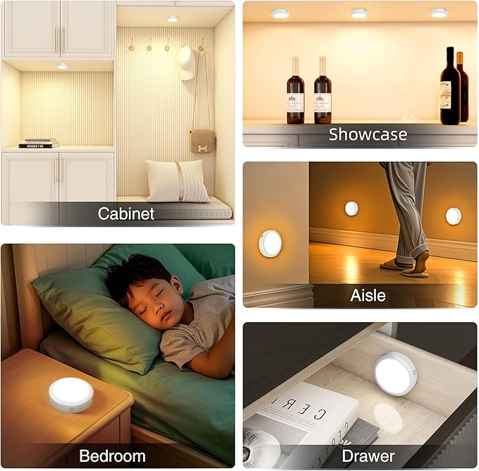 Rechargeable Puck Lights with Remote Control,LED Under Cabinet Light with Full-Screen,3 Color Temperatures Stick On Wireless, Tap for Kitchen,Cabinet,Counter,Closet,Shelf,2 Pack, White