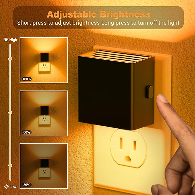 JandCase Night Light, Automatic Night Lights Plug into Wall, 2 Pack Modern Night Lights with Auto Light Sensor, Amber Brightness Adjustable Nightlight for Kids Bathroom Hallway Kitchen Bedroom Decor