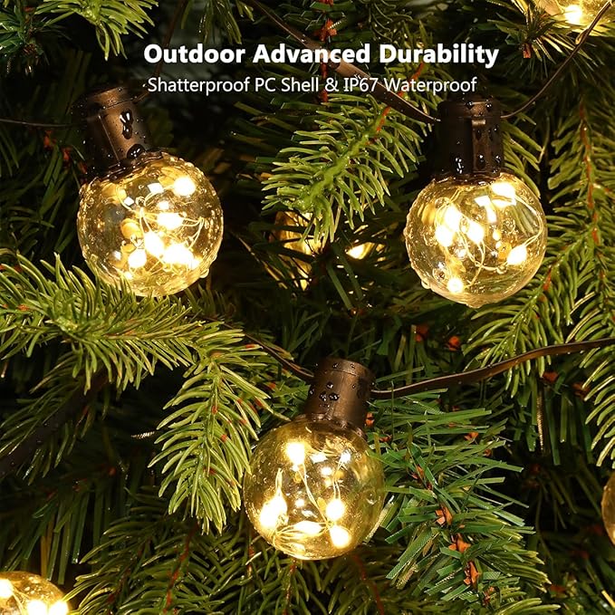 Outdoor String Lights Battery Powered, 22ft 20 G40 Warm White & Multicolor LED Bulbs Hanging Patio Lights Dimmable with Timer & Remote, IP65 Waterproof for Indoor Backyard Balcony Decor