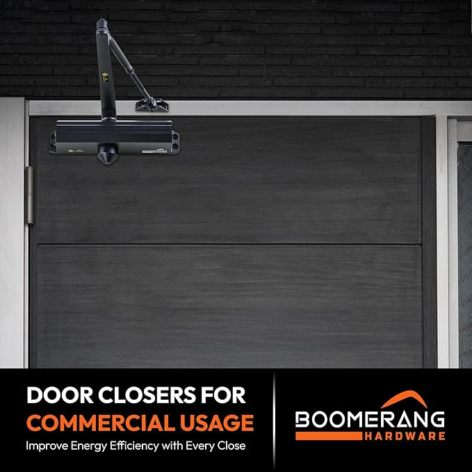 Boomerang Medium/Heavy Duty Automatic Commercial Door Closer - D4016 Surface Mounted, Grade 1- ADA & UL 3 Hour Fire Rated, Adjustable Size 1-6 for Entry & Aluminum Storefronts, Matte Black (US19)