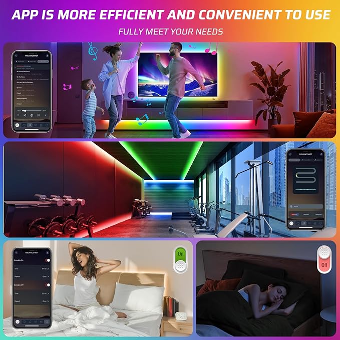 RGBWW+IC LED Strip Lights 50Ft, Dimmable Multi-Colored+3000K-6500K LED Lights with Remote and APP, Flexible Self-adhesive Color Changing LED Tape Lights, 24V Cuttable DIY Strip Lighting for Home Stair