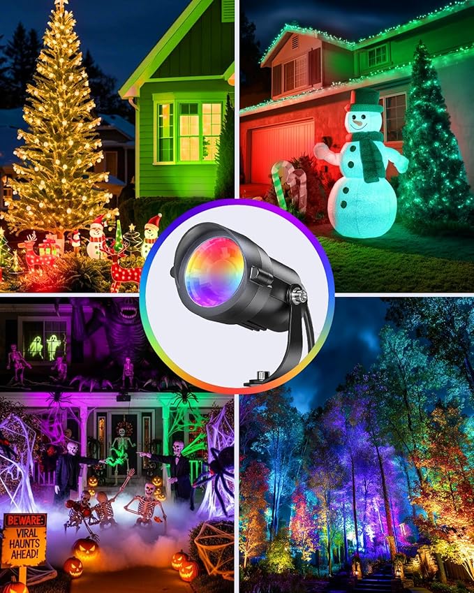 HIBOITEC RGBW Low Voltage Landscape Lighting 12W with Remote Connectors Spotlights Landscape Lights 12-24V AC/DC Waterproof for House Yard Trees Outdoor Christmas 2Pack(Transformers NOT Included)