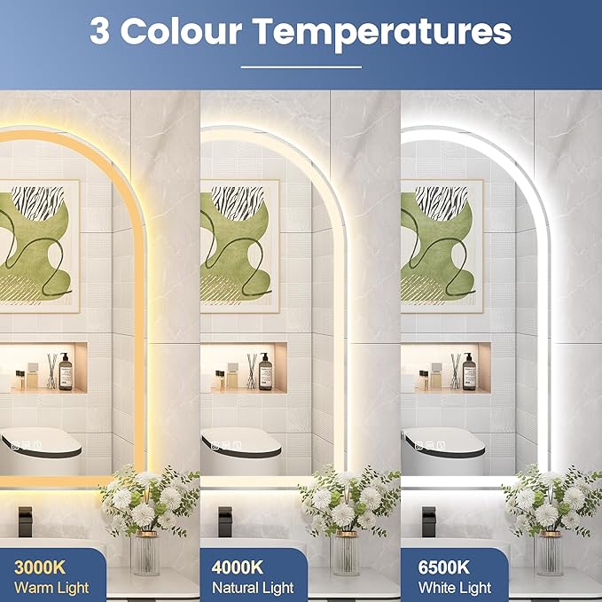 STARLEAD 32"x20" Arched LED Bathroom Mirror with Bluetooth Speaker, Dimmable Lighting, 3 Color Temperature, Anti-Fog, Touch Control Wall Mounted Vanity Mirror