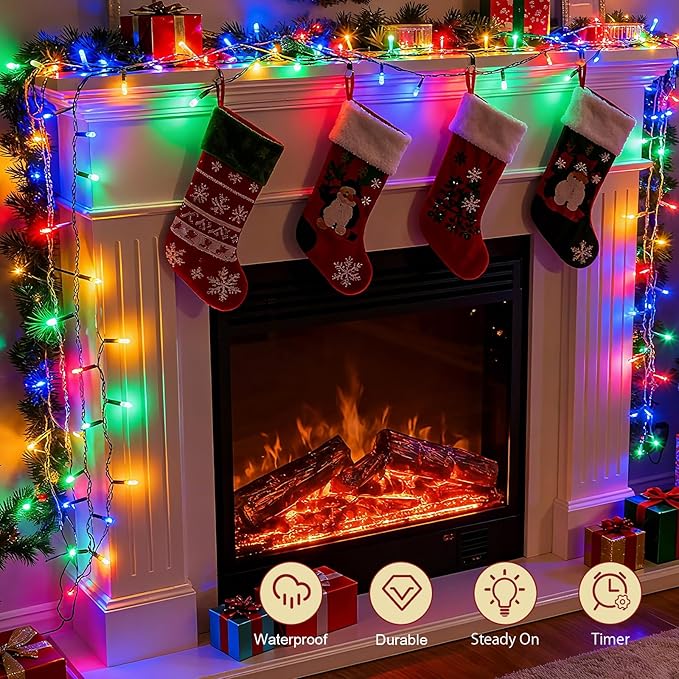 Christmas String Lights Outdoor Waterproof 9.8ft 30 LED, Muliticolor Fairy Lights Battery Operated with Timer Clear Wire for Indoor & Outdoor Christmas Decorations Garland Party Garden 2 Packs