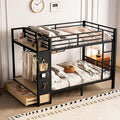 Bellemave Full Over Full Metal Bunk Bed with Storage Drawers and Shelves, Heavy Duty Bunk Beds with Pegboard and Coat Rack for Kids, Adults,Black、