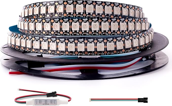 WS2812B RGB LED Strip, Individually Addressable LED Strip, Chasing Effects Dream Color 5050SMD 3.2FT 144 LED Pixel Strip Rope Light DC 5V (Black PCB 3.2FT 144Pixels/m IP30)