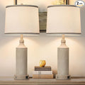 AIDENOEY 27.5" H 3-Way Dimmable Touch Control Table Lamp with USB A+C Ports, Vintage Washed White Finish Resin Bedside Farmhouse Table Lamp Set of 2，for Living Room，Bedroom，Office