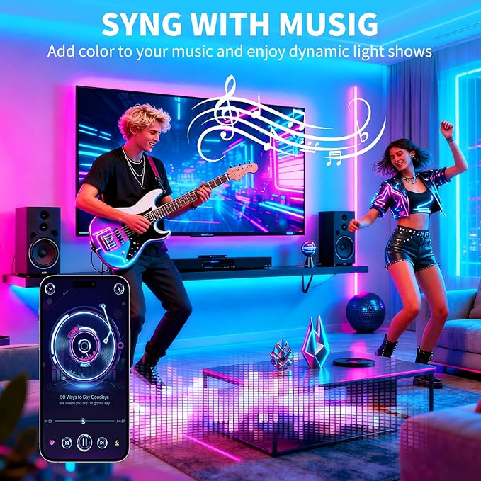 LED Strip Lights,RGB Music Sync Color Changing Led Lights with Smart App Control Remote & Remote Control,LED Lights for Bedroom,Room Essential,Sense of Atmosphere Decorations(65FT-1Roll)