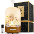 Essential Oil Diffuser Hand Blown Glass, 100ml Small Aromatherapy Diffuser, Auto Shut-Off Function, Ultrasonic Diffusers for Essential Oils, Cool Mist Humidifier with Warm White Lights