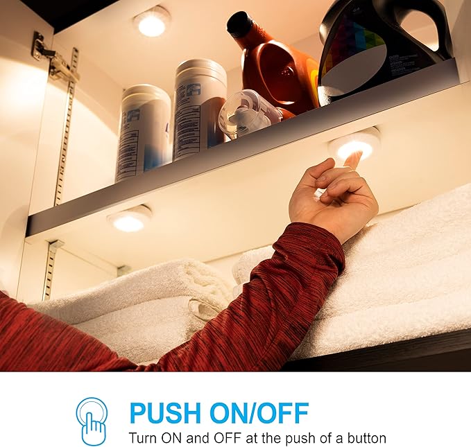 GE Round Mini Touch Light, Battery Operated, White, Push On/Off, Wireless, Emergency Lighting, Hurricane, Storm, Tornado, Under Cabinet, Closet, Attic, Nightstand, Nursery, Bathroom, Hallway, 55219