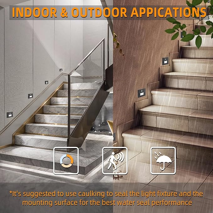 8 Pack Motion Sensor Stair Lights Indoor Outdoor,Dimmable Motion Activated Step Lamp 3000K/4000K/6000K,Hardwired 120V 4W IP65 Waterproof Outside Stairway Light,Led Staircase Lights- Black