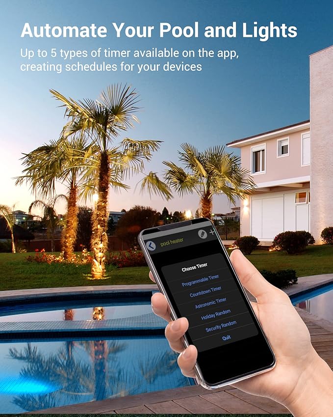 DEWENWILS Pool Pump Timer, Outdoor Wi-Fi Box, Heavy Duty 40A 120-277 VAC 2HP Wireless Controller Timer, Water Heater, Compatible with Smart Phone, Alexa, Google Assistant, UL Listed