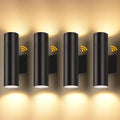 LUTEC Dusk to Dawn Outdoor Wall Lights, 16W Integrated LED Cylinder Up-Down Sconce, 3000K Waterproof Aluminum Exterior Lighting, Matte Black Modern Porch and Entryway Wall Light Fixture, 4 Pack