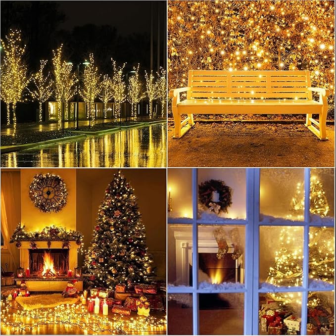 LAMPHOME 99ft Christmas Decorative Mini Lights, 300 LED Transparent Wire Fairy Starry String Light Plug in, 16Lighting Modes for Indoor Outdoor Xmas Tree Wedding Party Decoration (Yellow)