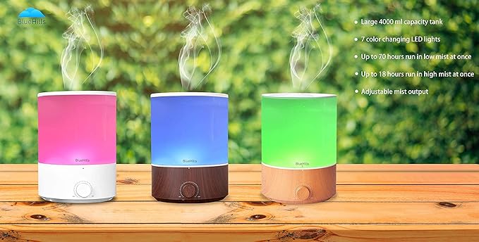 BlueHills Premium Set of Two Large 2000 ML and 4000 ML XL Essential Oil Diffusers Humidifier Combo for Large Room Home with Décor LED Lights Great Gift – Value Pack of Wood Grain.