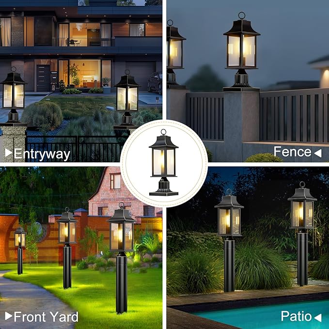 Dusk to Dawn Outdoor Post Light Hardwired 120V, 19.29" Oil Rubbed Bronze Lamp Post Light Fixture with Pier Mount Base, Waterproof Aluminum Pole Light for Yard, Patio, Garden, Pathway