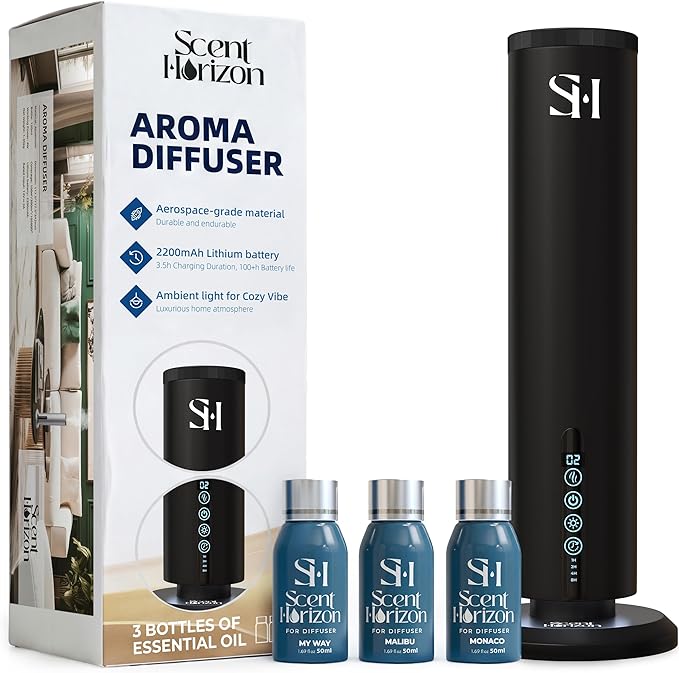 Hotel Waterless Scent Diffuser, Tower Design Upgrade 2026 | Rechargeable Battery Cold Air Oil Diffuser for Large Homes, Offices, Hotels & Spas (1200 Sq.Ft) | Includes 3 x 50ml Premium Fragrance Oils