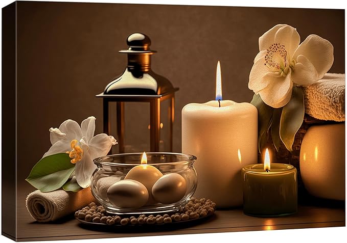 wall26 Canvas Print Wall Art Spa Candle White Amaryllis Flower Nature Wilderness Photography Realism Modern Art Decorative Multicolor Rustic Minimal Relax/Calm/Cozy Colorful for Bedroom - 24"x36"