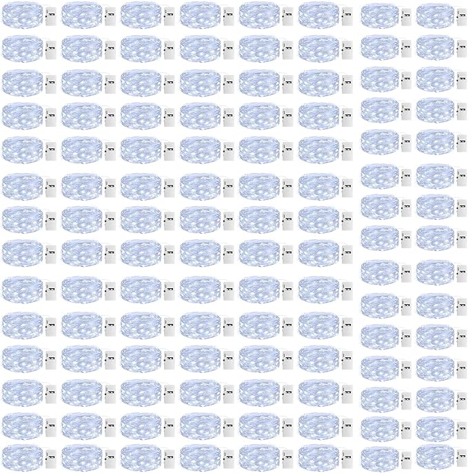 100 Pack Fairy Lights with Timer Battery Operated, 3 Modes 7ft Mini Twinkle Lights Waterproof,20 LED Bulk String Light for Mason Jars Christmas Decoration Wedding Table Centerpieces,Cool White