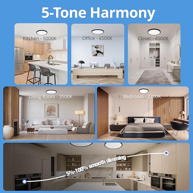 6 Pack 2640LM Dimmable LED Flush Mount Ceiling Light Fixtures, 5CCT (2700K-6500K) Selectable, 12 Inch 24W Slim Modern Ceiling Light for Bedroom Hallway Apartment Rental Units