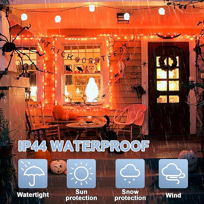 LAMPHOME 165ft Halloween Lights, 500 LED Transparent Wire Fairy Starry String Light Plug in, 16Lighting Modes for Indoor Outdoor Xmas Tree Wedding Party Decoration (Orange)