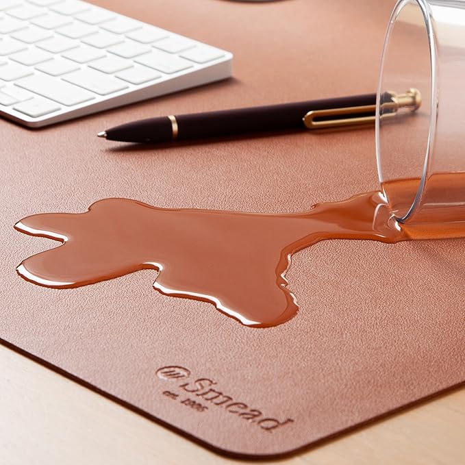 Smead Desk Pad, Vegan Leather Desk Mat with Non-Slip Faux Suede Backing, Perfect Desk Organizer for Office Decor, 31.5” x 15.7” Medium, Saddle (64832)