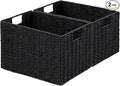 Vagusicc Wicker Storage Basket, Set of 2 Hand-Woven Paper Rope Wicker Basket, Small Storage Baskets for Organizing Toilet Paper Basket, Foldable Large Cube Storage Organizer Bins for Shelves (Black)