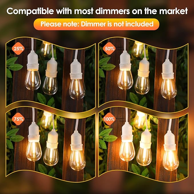 Mlambert White Cord 96FT Outdoor String Lights with 30+3 LED Plastic Bulbs, Dimmable Waterproof Shatterproof Linkable Patio Light for Pergola Backyard