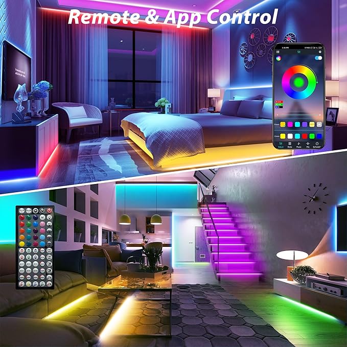 Led Lights for Bedroom 100 ft (2 Rolls), 720Leds Super Bright RGB Led Strip Lights with 60 Keys Remote and App Control, Music Sync Color Changing Lights for Room, Party, Home Decor