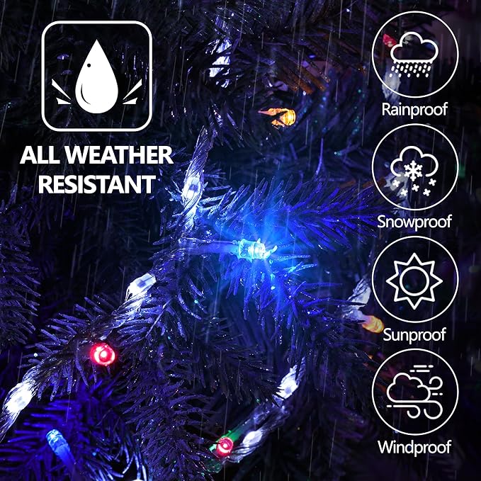 30FT String Lights - 240 LEDs Water Flowing Multicolor String Lights with 8 Basic Modes + 6 Flowing Modes,Outdoor Waterproof Timmer Memory Function Patio Lights (White)