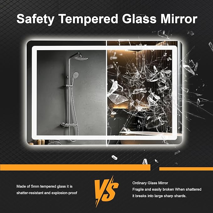 Led Mirror for Bathroom, 30x20 Bathroom Vanity Mirror for Wall with Light, IP54 Enhanced Anti-Fog, Dimmable 3 Colors, Memory Function, Backlit and Front Lit, Shatter-Proof Glass, Plug-in/Hardwired